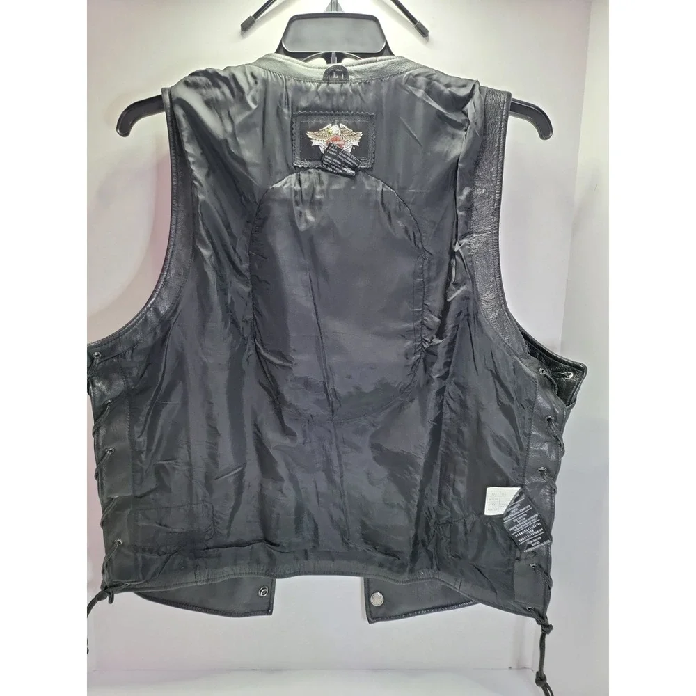 Harley‎ Davidson Black Leather Vest Size Large With Multiple Patches RN # 103819